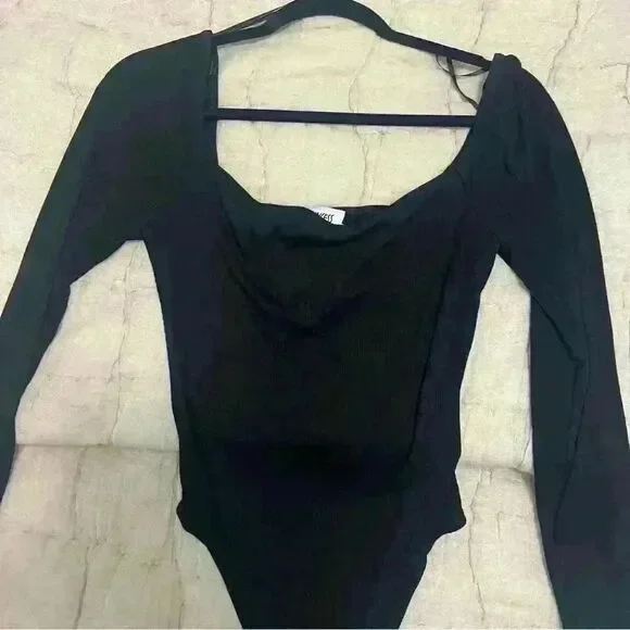 Princess Polly Black Off the Shoulder Ribbed Bodysuit - Picture 2 of 4